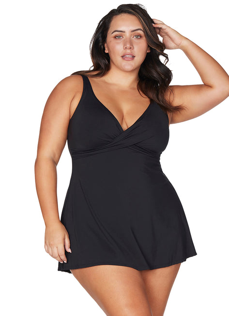 Artesands Woman's Plus Size Hues Delacroix Cross Over Swim Dress (Multifit D-G Cup)