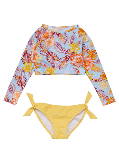 Snapper Rock Girls' Boho Tropical Crop Long Sleeve Rashguard Set (Toddler, Little Kid, Big Kid)
