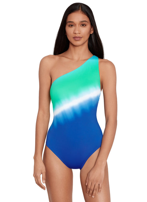 Ralph Lauren Women's Cabana Ombre One Shoulder One Piece Swimsuit