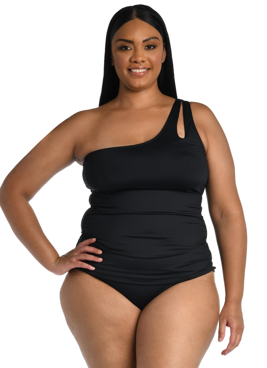 La Blanca Women's Plus Size Island Goddess One Shoulder Keyhole