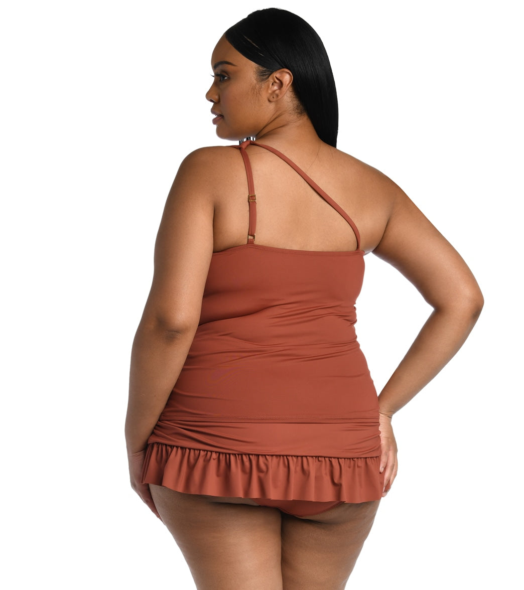 La Blanca Women's Plus Size Island Goddess One Shoulder Keyhole