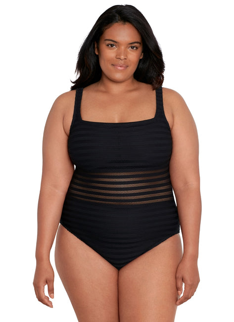 Lauren Ralph Lauren Women's Plus Size Square Neck Over The Shoulder One Piece Swimsuit
