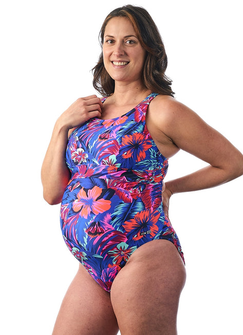EQ Swimwear Women's Tahitian Floral Banded Maternity One Piece Swimsuit