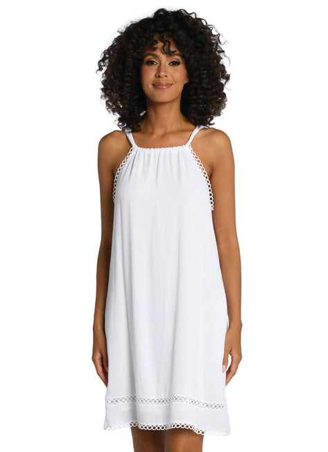 La Blanca Women's Illusion Covers High Neck Cover Up Dress