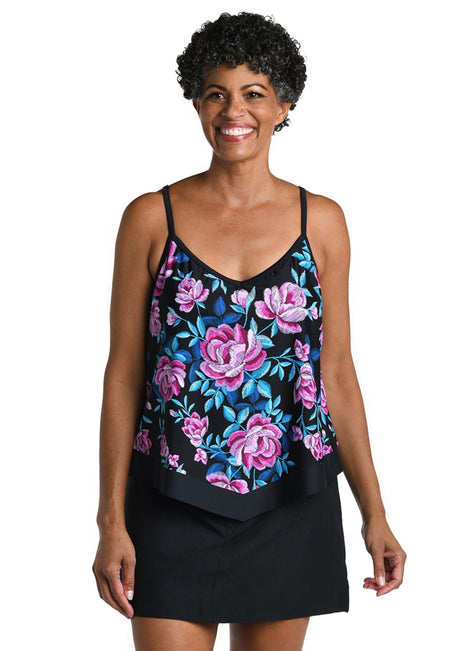 Maxine Women's Midnight Orchid Flutter Tankini Top