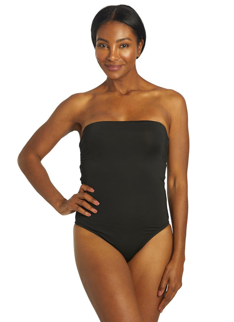 Nike Women's Solid Lace-Up Back Bandeau One Piece Swimsuit