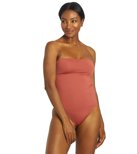 Nike Women's Solid Lace-Up Back Bandeau One Piece Swimsuit at