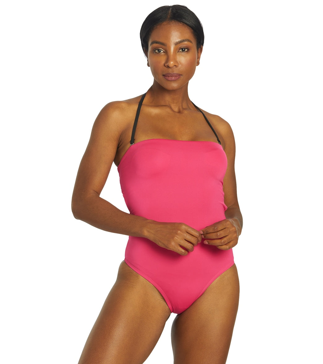 Nike Women's Solid Lace-Up Back Bandeau One Piece Swimsuit at