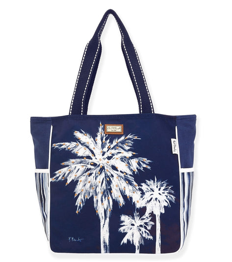 Sun N Sand Navy / White Palm Tree Shoulder Tote