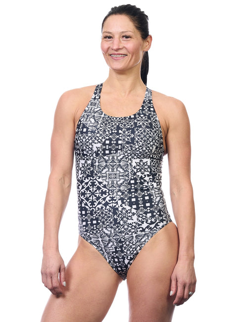 EQ Swimwear Women's Milan Black Harmony Extra Long Torso One Piece Swimsuit