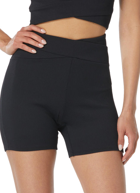 Beach House Women's Ribbed Solid Karma High Waist Cross Over Swim Short