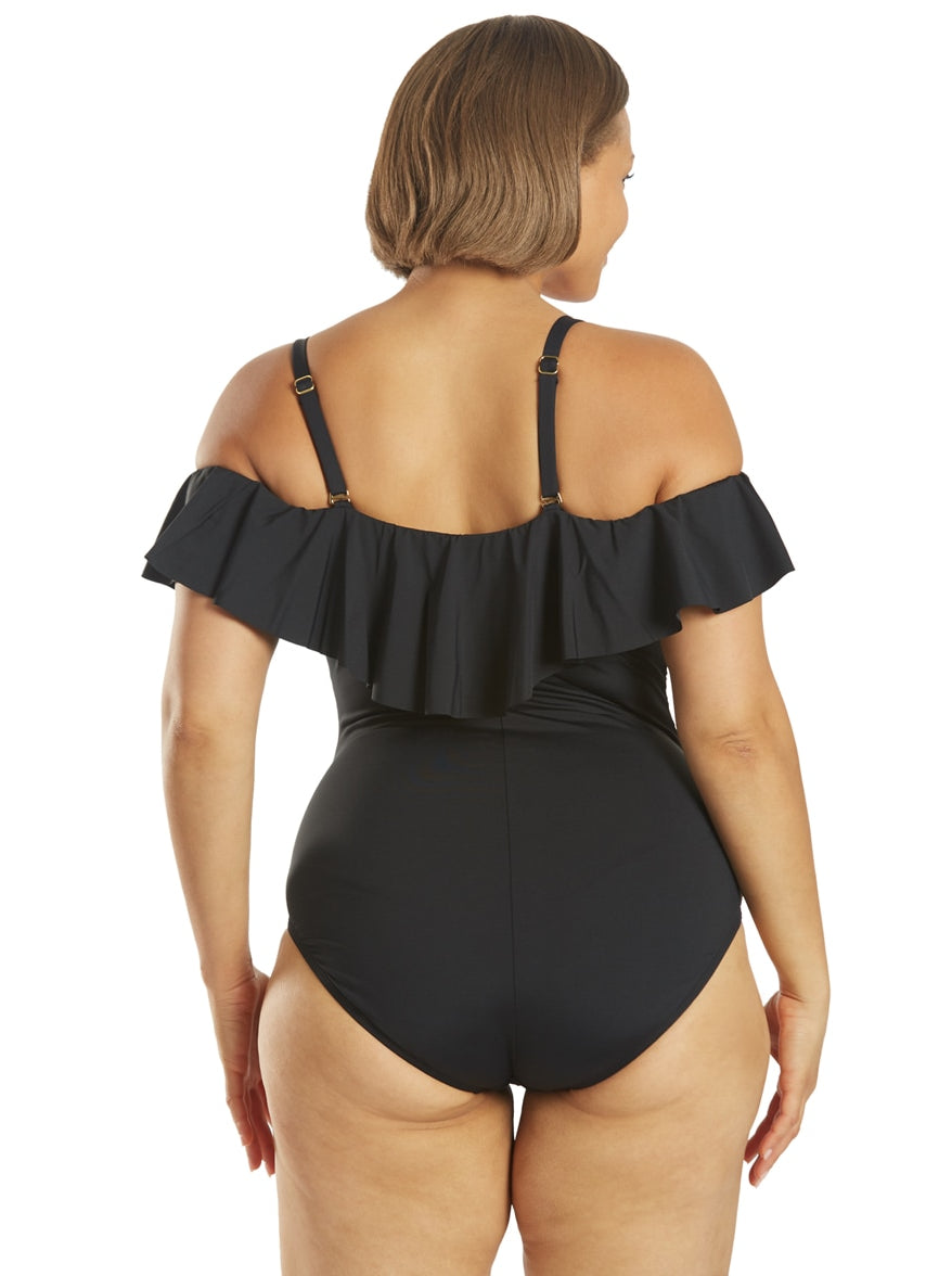 off the shoulder ruffle swim dress Island Goddess Off Shoulder Ruffle One Piece