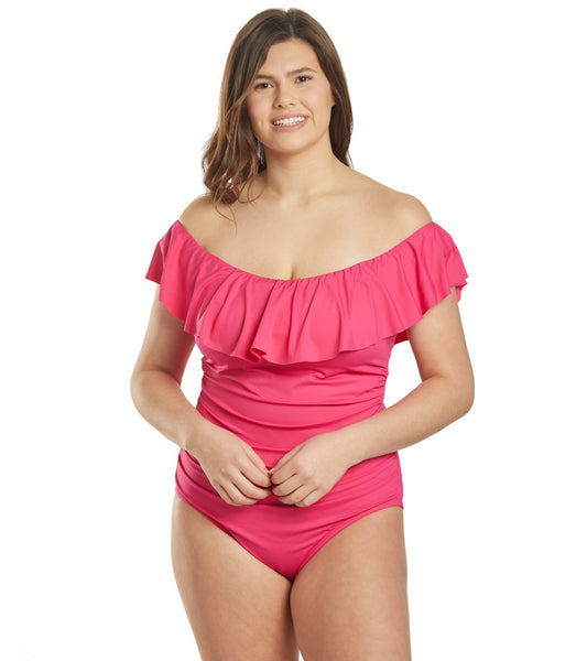 La Blanca Plus Size Island Goddess Off Shoulder Ruffle One Piece