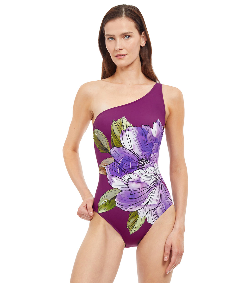 Gottex Women's Wild Flower Floral Print One Shoulder One Piece