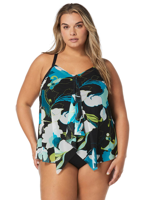 Beach House Women's Plus Size Avalon Floral Kerry Mesh Tankini Top