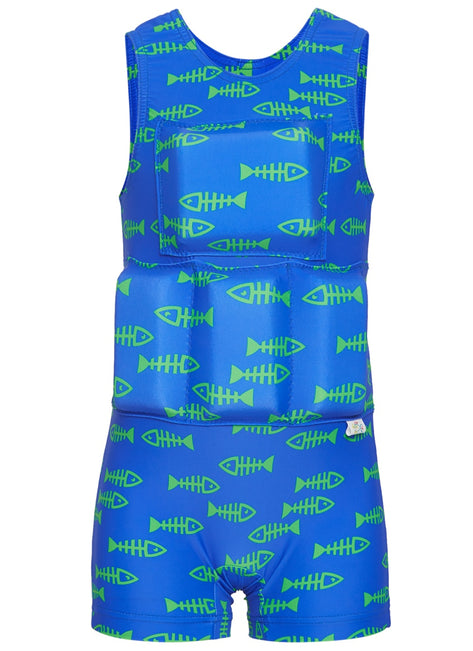 My Pool Pal Boy's Bright Blue and Green Fish Bone Floatation Swimsuit