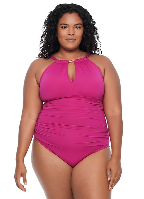 Lauren Ralph Lauren Women's Plus Size Beach Club High Neck One Piece Swimsuit