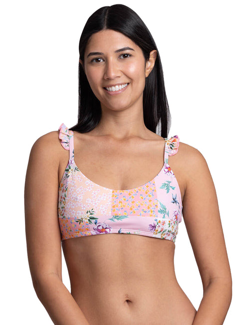 JOLYN Women's Donna Cottage Patch Scoop Neck Ruffle Bikini Top