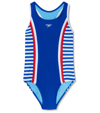 Speedo Girls' Printed Spliced Racerback One Piece Swimsuit (Little Kid, Big Kid)