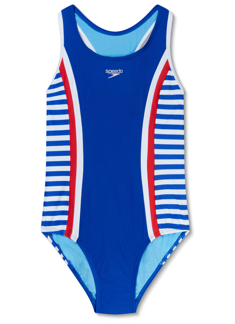 Speedo Girls' Printed Spliced Racerback One Piece Swimsuit (Little Kid, Big Kid)