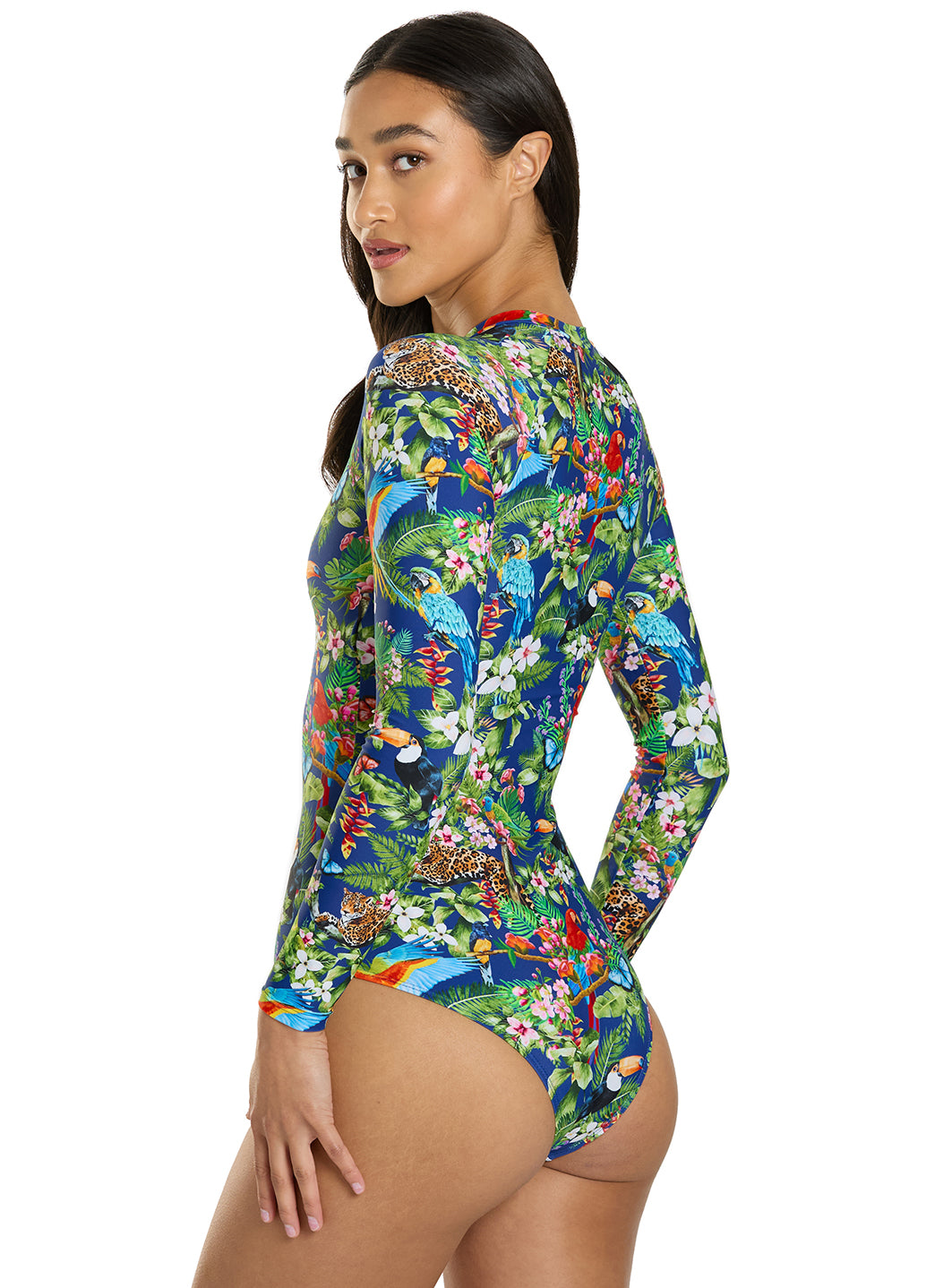 Sporti Active Tropical Oasis Zip Front Long Sleeve One Piece