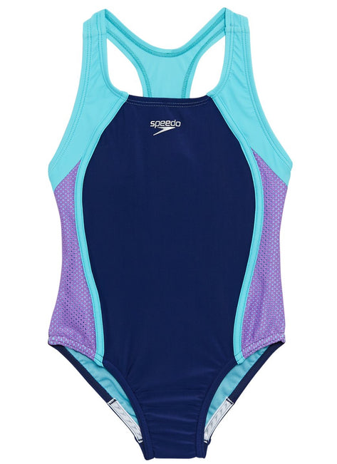 Speedo Girls' Mesh Splice Thick Strap One Piece Swimsuit (Big Kid)