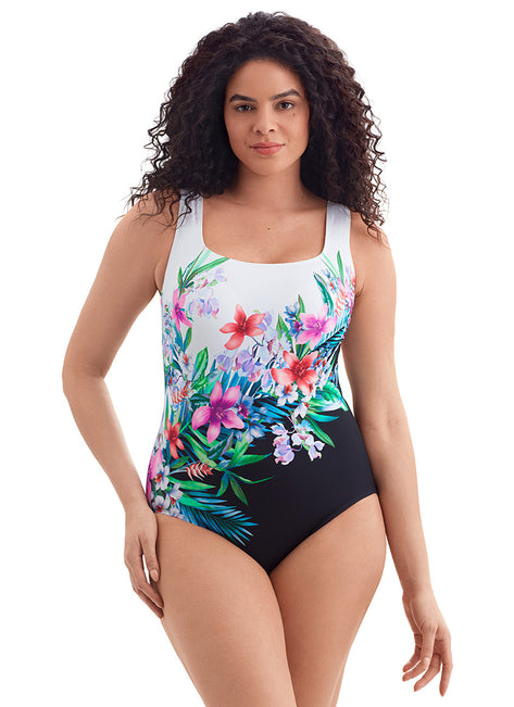 Longitude Women's Bora Bora Panel Scoopneck Tank Long Torso One Piece Swimsuit
