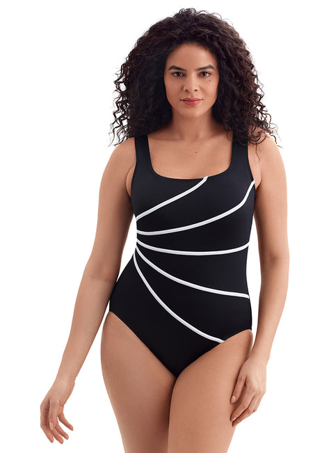 Longitude Women's Solitude Fan Tank Modern Leg One Long Torso Piece Swimsuit