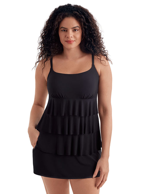 Longitude Women's Solitude Ruffle Faux Skirtini Long Torso One Piece Swimsuit