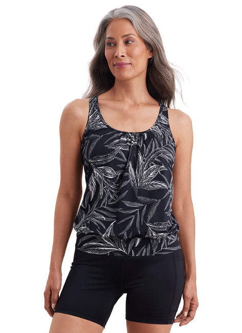 Shape Solver By Penbrooke Women's Leaf Encounter Mastectomy Shirred Neck Blouson Tankini Top