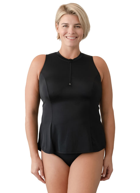 Fit4U Women's Plus Size Solid Zip Sleeveless Swim Shirt