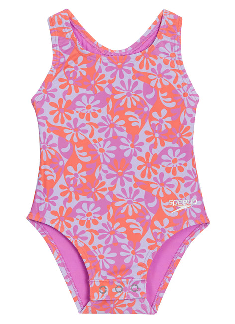 Speedo Girls' Printed Toddler One Piece Snap Swimsuit (Toddler, Little Kid)