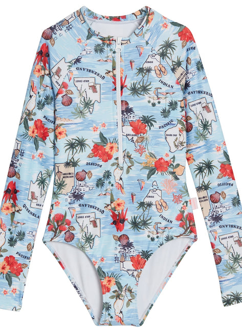 Seafolly Girls' Summer Vacay Long Sleeve One Piece Swimsuit (Big Kid)