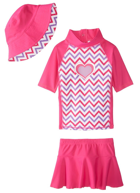 Sporti Girls' UPF 50+ S/S Rash Guard and Cover Up Skirt Set with Sun Hat (2T-5T)