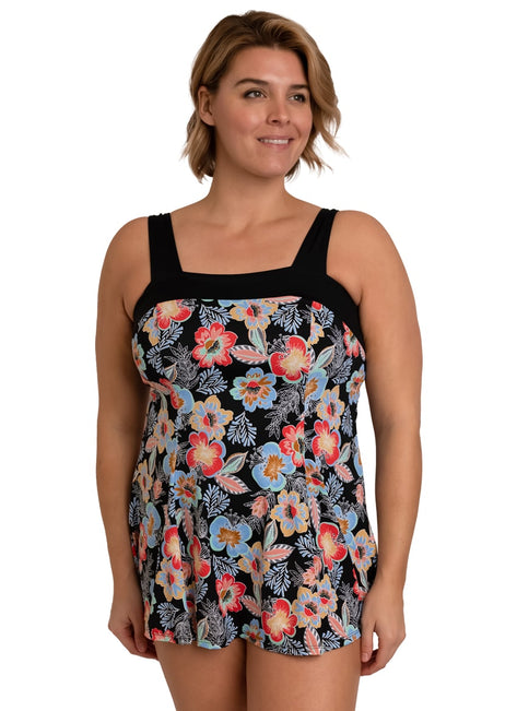 Fit4U Women's Plus Size Makenna Bandeau Square Neck Swim Dress (D/E Cup)