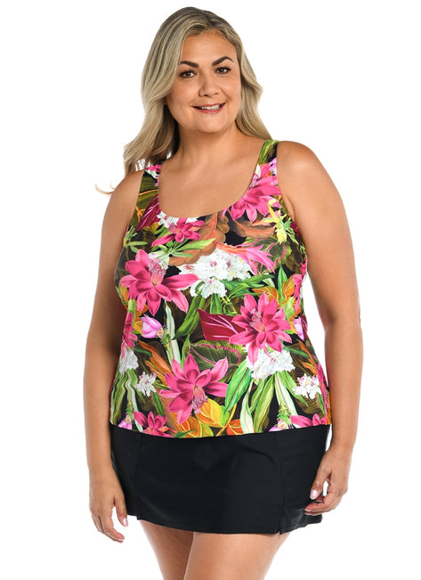 Maxine Women's Plus Size Exotic Jungle Scoop Neck Tankini Top