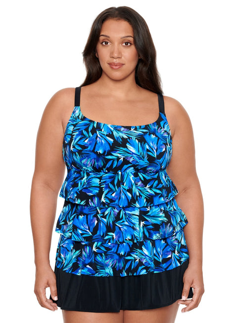 Longitude Women's Plus Size Toucan Play Faux Ruffle Skirtini One Piece Swimsuit