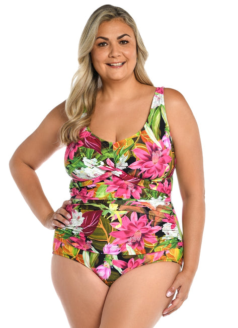Maxine Women's Plus Size Exotic Jungle Twist Front One Piece Swimsuit