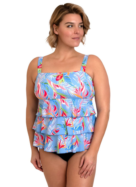 Fit4U Women's Plus Size Dawn Three Tier Bandeau Mastectomy Tankini Top
