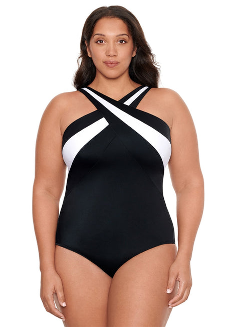 Longitude Women's Plus Size Private Party Crossover One Piece Swimsuit