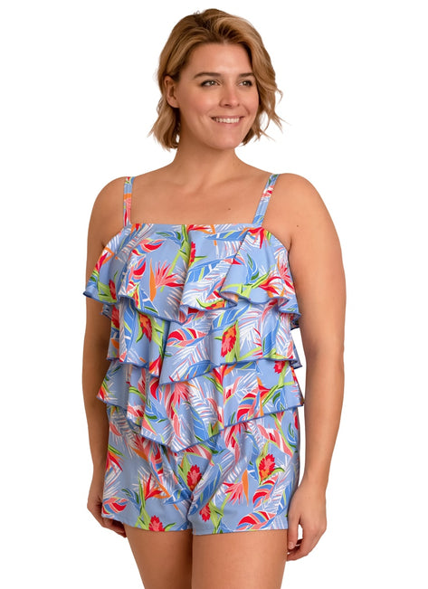 Fit4U Women's Plus Size Dawn 3 Tier V Hem Bandeau Romper