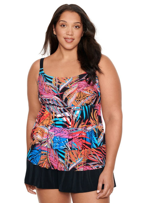Longitude Women's Plus Size Jungle Boogie Faux Ruffle Skirtini One Piece Swimsuit