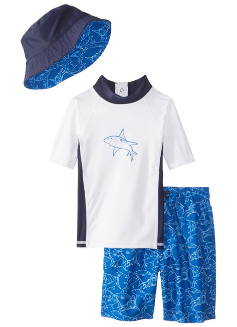 Sporti Boys' UPF 50+ S/S Rash Guard and Board Short Set with Sun Hat (2T-5T)