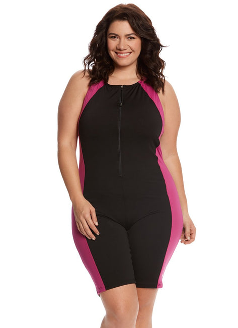 EQ Swimwear Plus Size Stride Zip Unitard Swimsuit