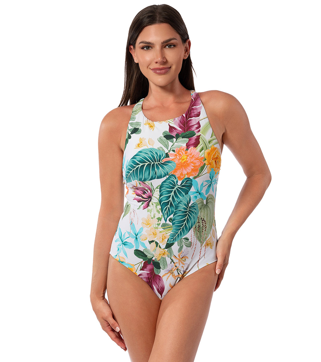 Jantzen Women's Mystic Tropic Layla Cross Back High Neck One Piece