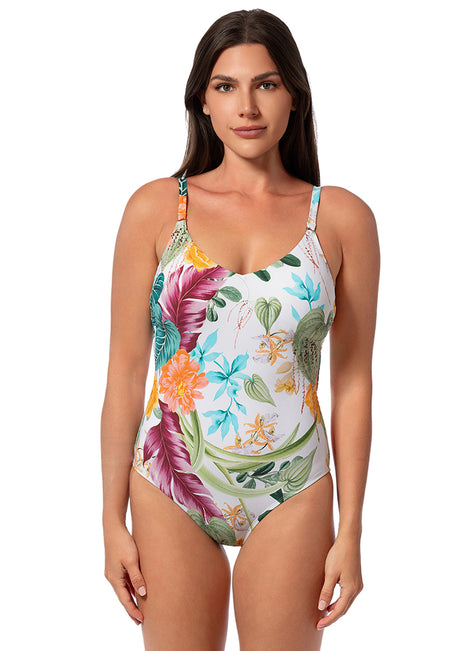 Jantzen Women's Mystic Tropic Sue Twsited Back One Piece Swimsuit