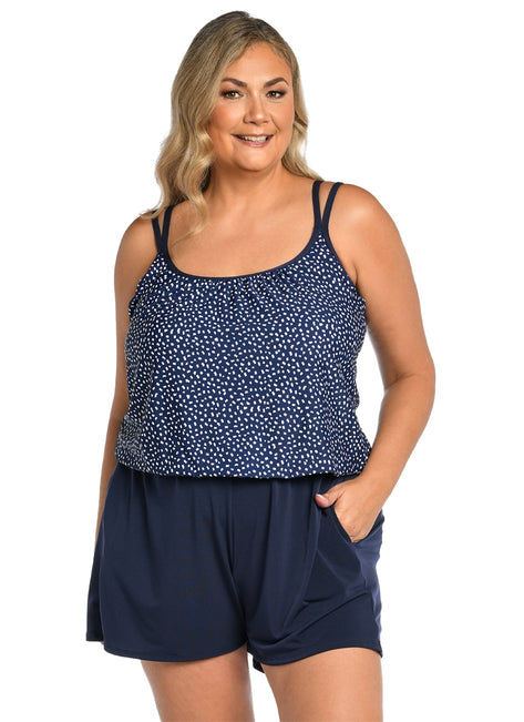 Maxine Women's Plus Size Seaside Dot Swim Romper