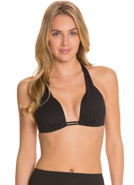 Sunsets Solid Slide Shirred Halter Bikini Top (D/DD)