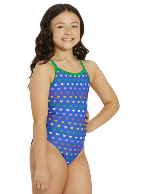 Sporti Rainbow Heart Thin Strap One Piece Swimsuit Youth (22-28)