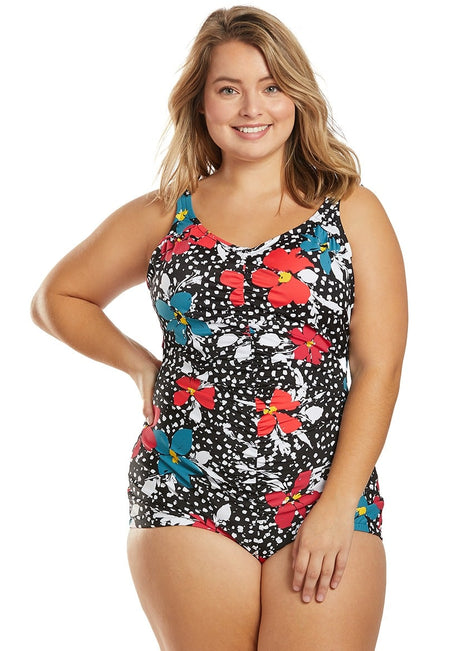 Penbrooke Plus Size Celebration Shirred Girl Leg One Piece Swimsuit